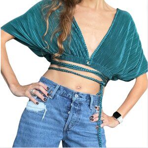12th Tribe - Teal Green Metallic Crop Top